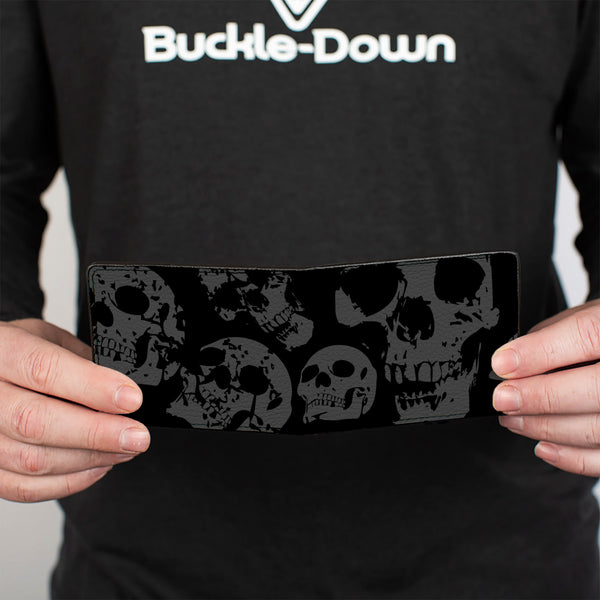 Buckle-Down Bi-Fold Wallet - Skulls Stacked Weathered Black Gray