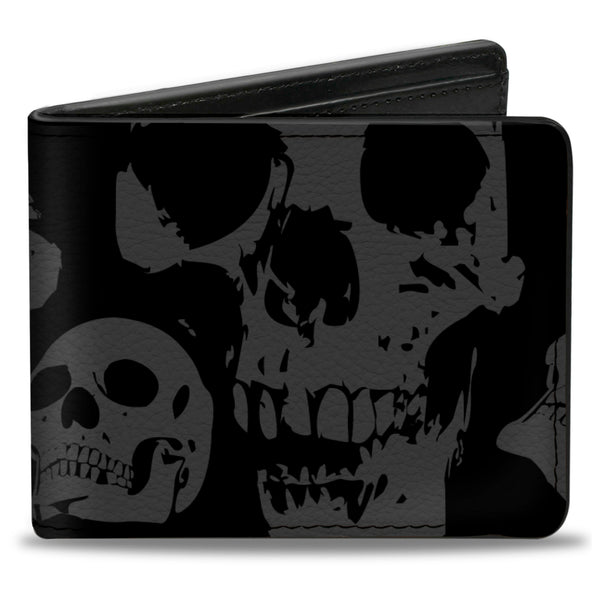 Buckle-Down Bi-Fold Wallet - Skulls Stacked Weathered Black Gray