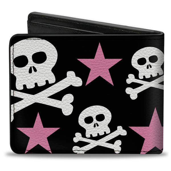 Buckle-Down Bi-Fold Wallet - Skulls & Stars Black White Pink