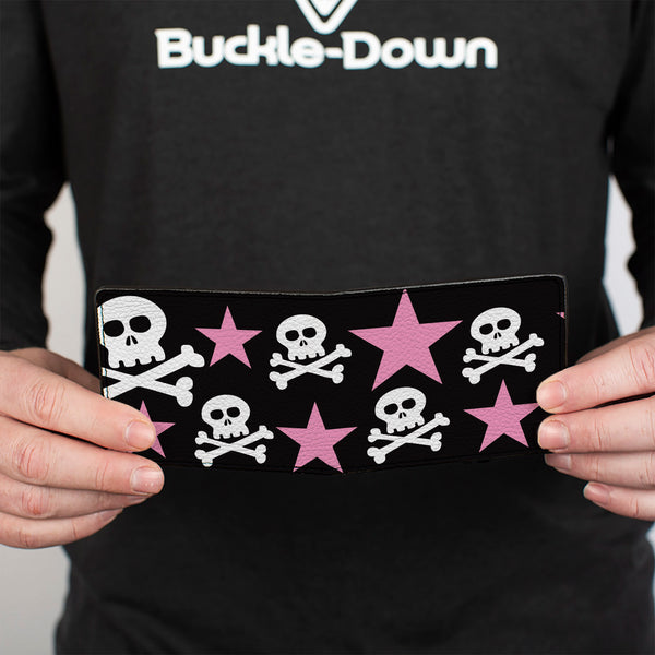 Buckle-Down Bi-Fold Wallet - Skulls & Stars Black White Pink