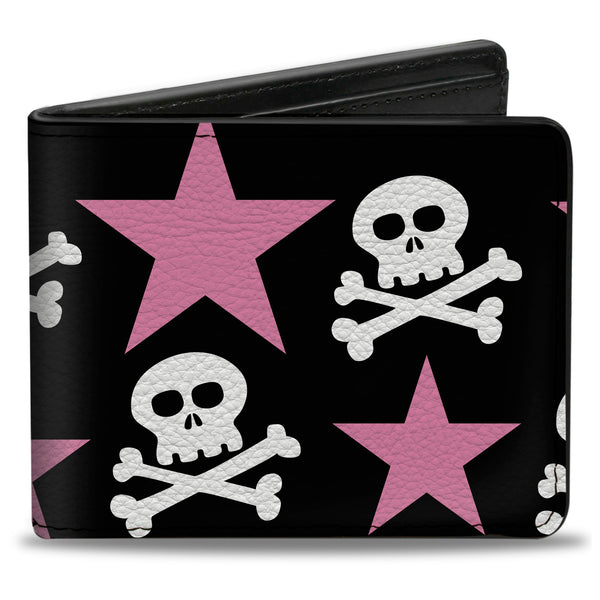 Buckle-Down Bi-Fold Wallet - Skulls & Stars Black White Pink