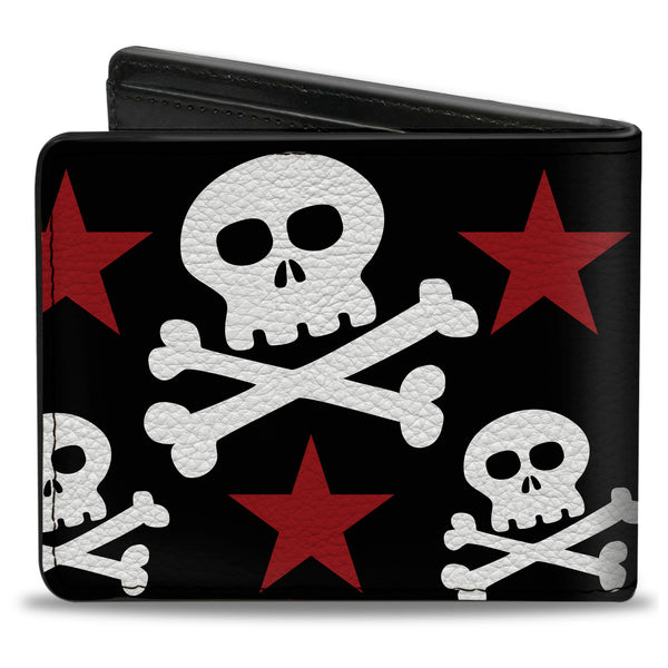 Buckle-Down Bi-Fold Wallet - Skulls & Stars Black White Red