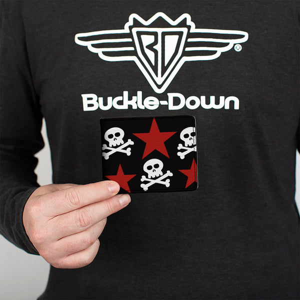 Buckle-Down Bi-Fold Wallet - Skulls & Stars Black White Red