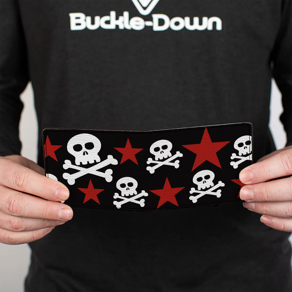 Buckle-Down Bi-Fold Wallet - Skulls & Stars Black White Red