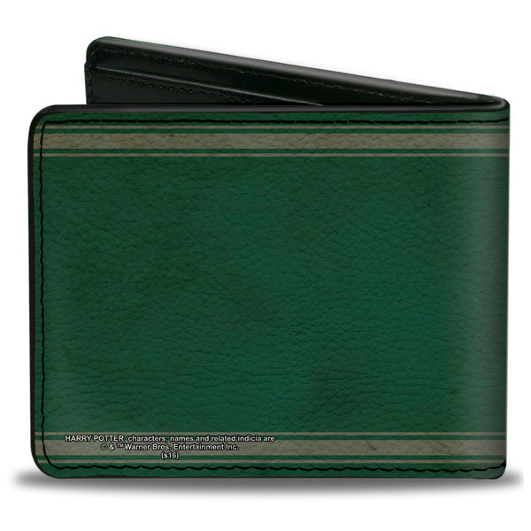 Buckle-Down Bi-Fold Wallet - SLYTHERIN Crest Stripe6 Weathered Greens Grays