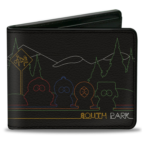 Buckle-Down Bi-Fold Wallet - SOUTH PARK Boys at Bus Line Silhouette Black/Multi Color