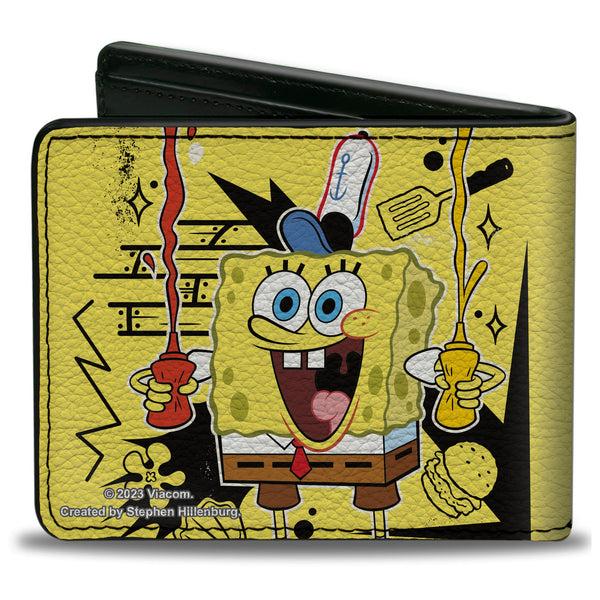 Buckle-Down Bi-Fold Wallet - SpongeBob Krabby Patty Condiments Pose Yellow/Black