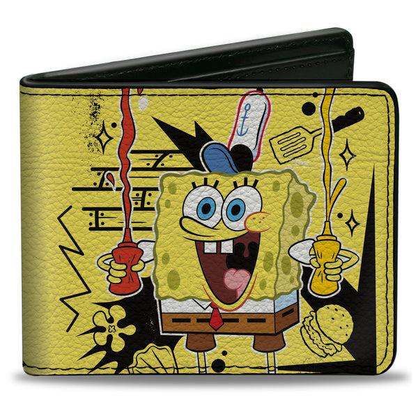 Buckle-Down Bi-Fold Wallet - SpongeBob Krabby Patty Condiments Pose Yellow/Black