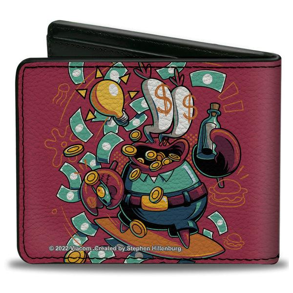 Buckle-Down Bi-Fold Wallet - SpongeBob Mr. Krabs Dollar Sign Pose Pink