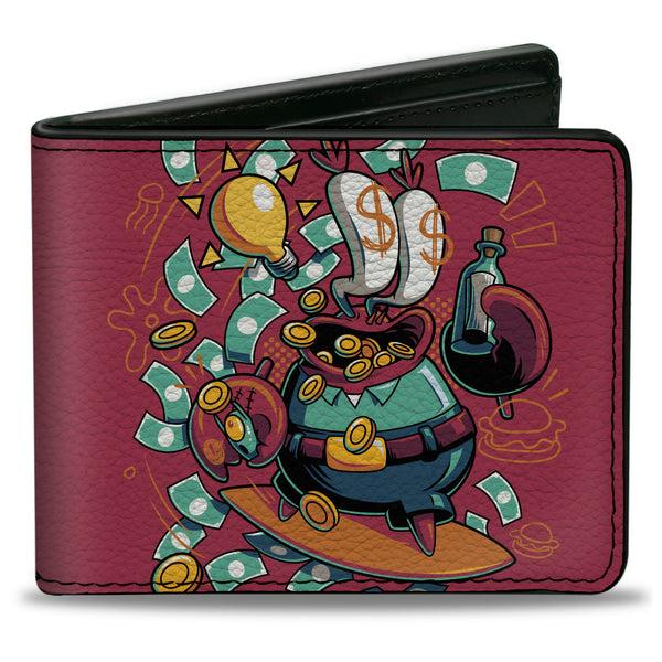 Buckle-Down Bi-Fold Wallet - SpongeBob Mr. Krabs Dollar Sign Pose Pink