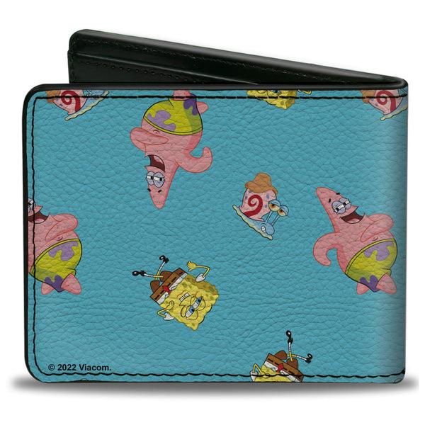Buckle-Down Bi-Fold Wallet - SpongeBob Patrick And Gary Poses Scattered Bright Blue