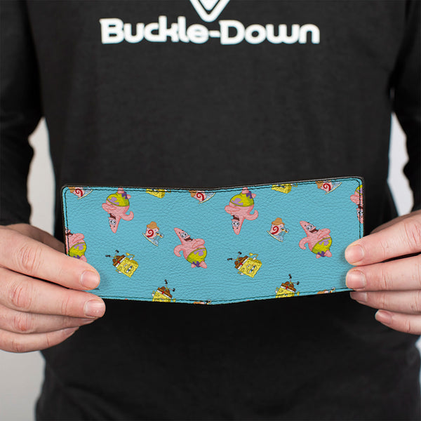 Buckle-Down Bi-Fold Wallet - SpongeBob Patrick And Gary Poses Scattered Bright Blue