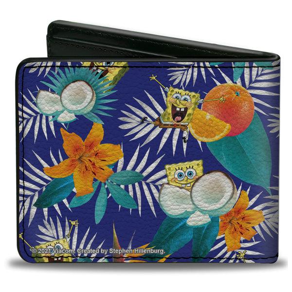 Buckle-Down Bi-Fold Wallet - SpongeBob Poses Tropical Orange And Coconut Collage Blues