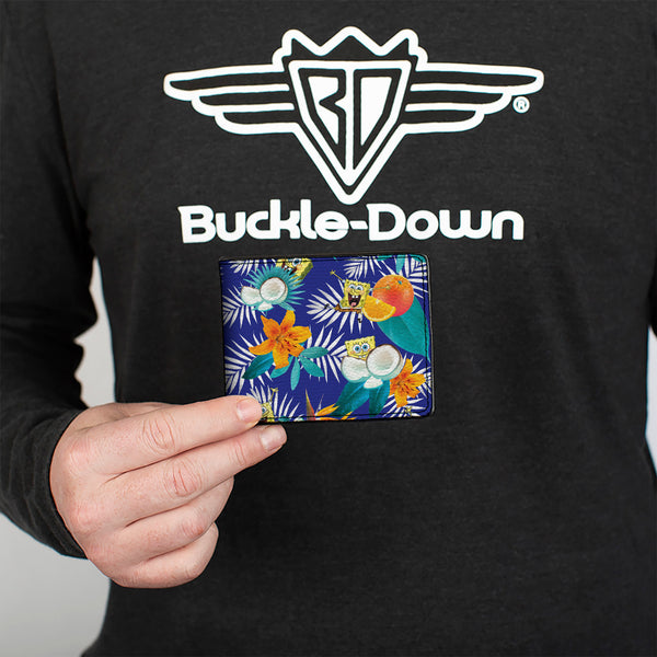 Buckle-Down Bi-Fold Wallet - SpongeBob Poses Tropical Orange And Coconut Collage Blues