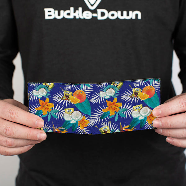 Buckle-Down Bi-Fold Wallet - SpongeBob Poses Tropical Orange And Coconut Collage Blues