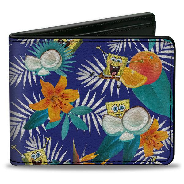 Buckle-Down Bi-Fold Wallet - SpongeBob Poses Tropical Orange and Coconut Collage Blues