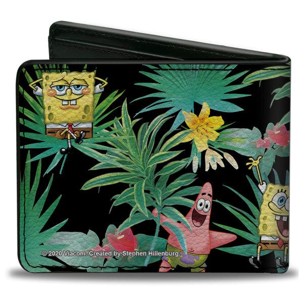 Buckle-Down Bi-Fold Wallet - SpongeBob Squarepants And Patrick Starfish Tropical Fauna Collage Black