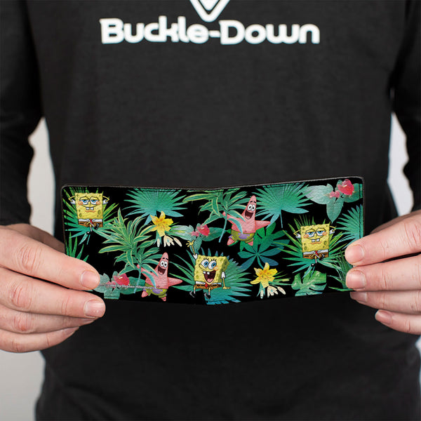 Buckle-Down Bi-Fold Wallet - SpongeBob Squarepants And Patrick Starfish Tropical Fauna Collage Black