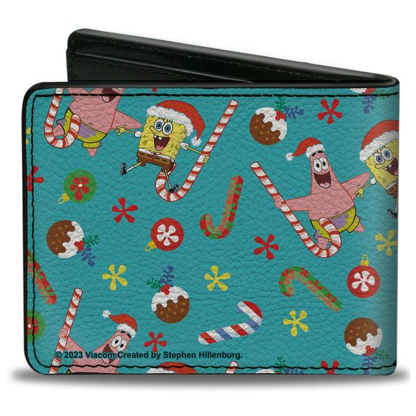 Buckle-Down Bi-Fold Wallet - SpongeBob SquarePants And Patrick Star Holiday Treats Christmas Collage Turquoise
