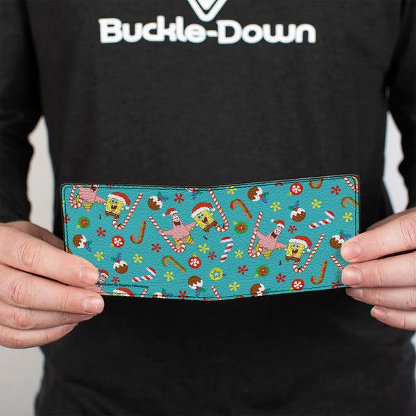 Buckle-Down Bi-Fold Wallet - SpongeBob SquarePants And Patrick Star Holiday Treats Christmas Collage Turquoise