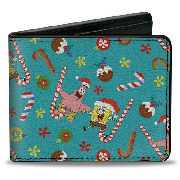 Buckle-Down Bi-Fold Wallet - SpongeBob SquarePants and Patrick Star Holiday Treats Christmas Collage Turquoise