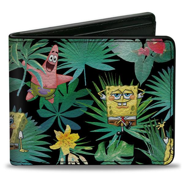 Buckle-Down Bi-Fold Wallet - SpongeBob Squarepants and Patrick Starfish Tropical Fauna Collage Black