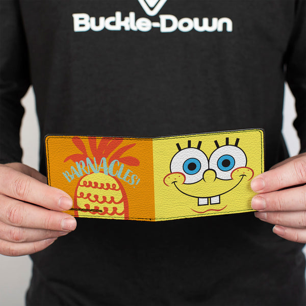 Buckle-Down Bi-Fold Wallet - SpongeBob SquarePants Character Close-Up Face And BARNACLES Pineapple Blocks