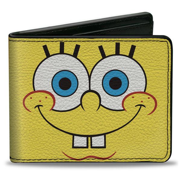Buckle-Down Bi-Fold Wallet - SpongeBob SquarePants Character Close-Up Face and BARNACLES Pineapple Blocks