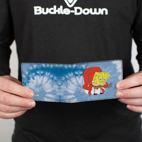 Buckle-Down Bi-Fold Wallet - SpongeBob SquarePants Imma Head Out Chair Pose Tie Dye Blues