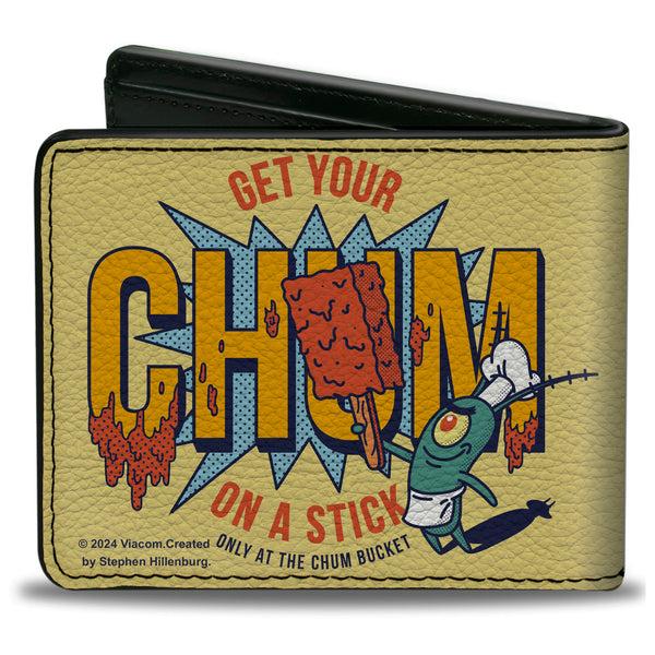 Buckle-Down Bi-Fold Wallet - SpongeBob SquarePants Plankton GET YOUR CHUM ON A STICK Pose Yellow