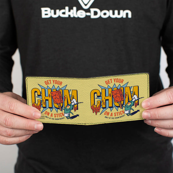 Buckle-Down Bi-Fold Wallet - SpongeBob SquarePants Plankton GET YOUR CHUM ON A STICK Pose Yellow