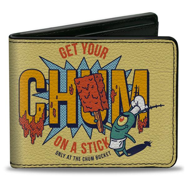 Buckle-Down Bi-Fold Wallet - SpongeBob SquarePants Plankton GET YOUR CHUM ON A STICK Pose Yellow