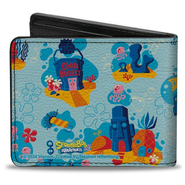 Buckle-Down Bi-Fold Wallet - SpongeBob SquarePants Under The Sea Icons Collage Blues