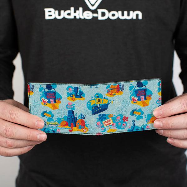 Buckle-Down Bi-Fold Wallet - SpongeBob SquarePants Under The Sea Icons Collage Blues