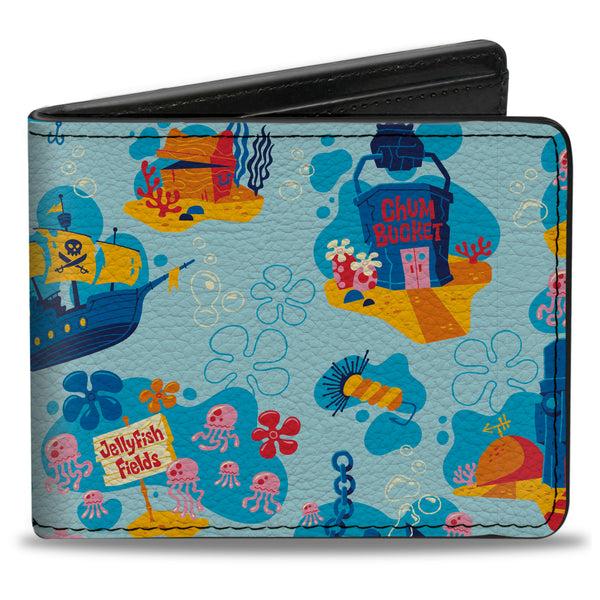 Buckle-Down Bi-Fold Wallet - SpongeBob SquarePants Under the Sea Icons Collage Blues