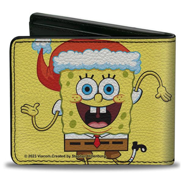 Buckle-Down Bi-Fold Wallet - SpongeBob SquarePants Wavy Arms Santa Holiday Christmas Pose Yellow