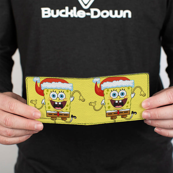 Buckle-Down Bi-Fold Wallet - SpongeBob SquarePants Wavy Arms Santa Holiday Christmas Pose Yellow