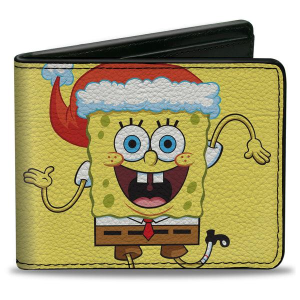 Buckle-Down Bi-Fold Wallet - SpongeBob SquarePants Wavy Arms Santa Holiday Christmas Pose Yellow