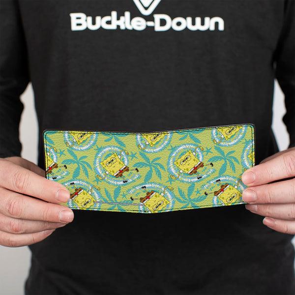 Buckle-Down Bi-Fold Wallet - SpongeBob Wavy Noodle Arm Pose Tropical Tie Dye Green Blue White