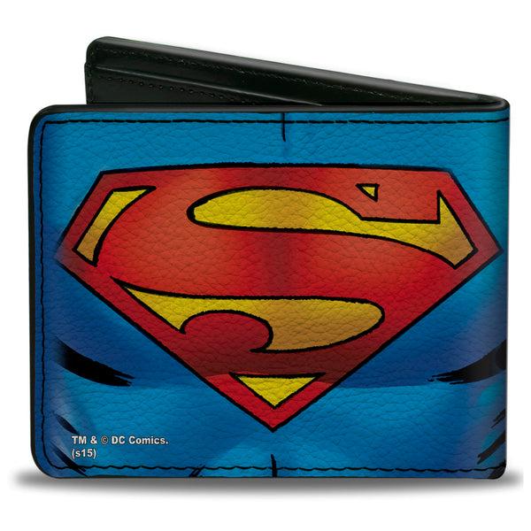 Buckle-Down Bi-Fold Wallet - Superman Galactic Battle Chest Logo Blue Red Yellow