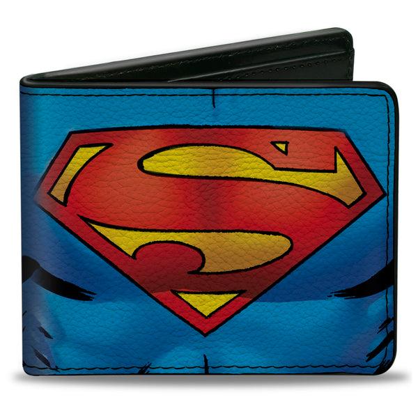 Buckle-Down Bi-Fold Wallet - Superman Galactic Battle Chest Logo Blue Red Yellow