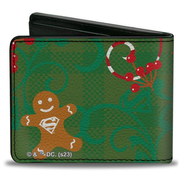 Buckle-Down Bi-Fold Wallet - Superman Holiday Christmas Pose And Icons Greens