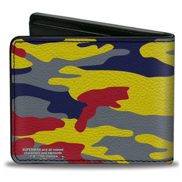 Buckle-Down Bi-Fold Wallet - Superman Shield Camo Yellow Gray Blue Red