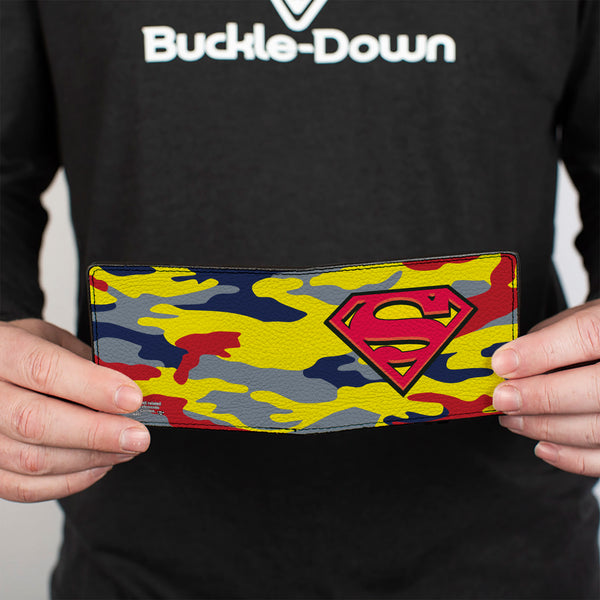 Buckle-Down Bi-Fold Wallet - Superman Shield Camo Yellow Gray Blue Red