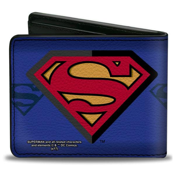 Buckle-Down Bi-Fold Wallet - Superman Shield Centered Shield Stripe Blues
