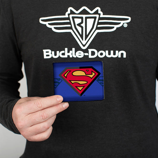 Buckle-Down Bi-Fold Wallet - Superman Shield Centered Shield Stripe Blues