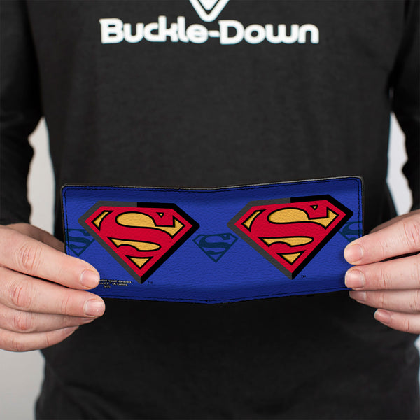 Buckle-Down Bi-Fold Wallet - Superman Shield Centered Shield Stripe Blues