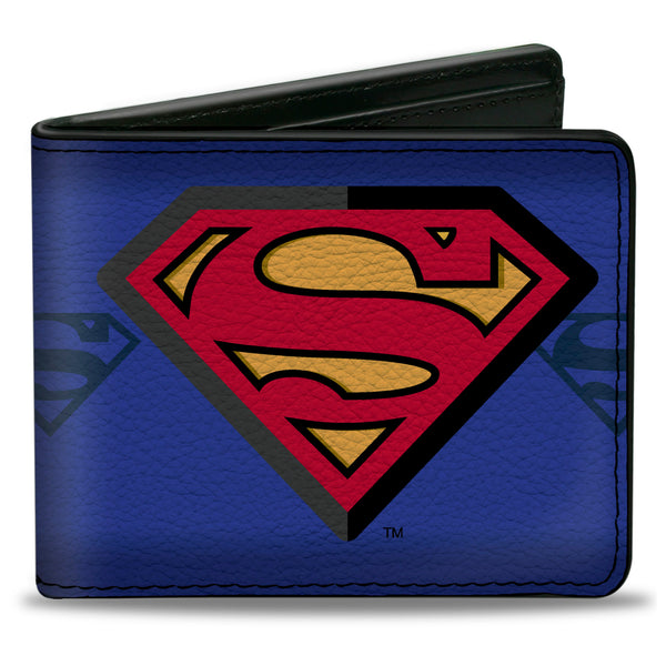 Buckle-Down Bi-Fold Wallet - Superman Shield Centered Shield Stripe Blues