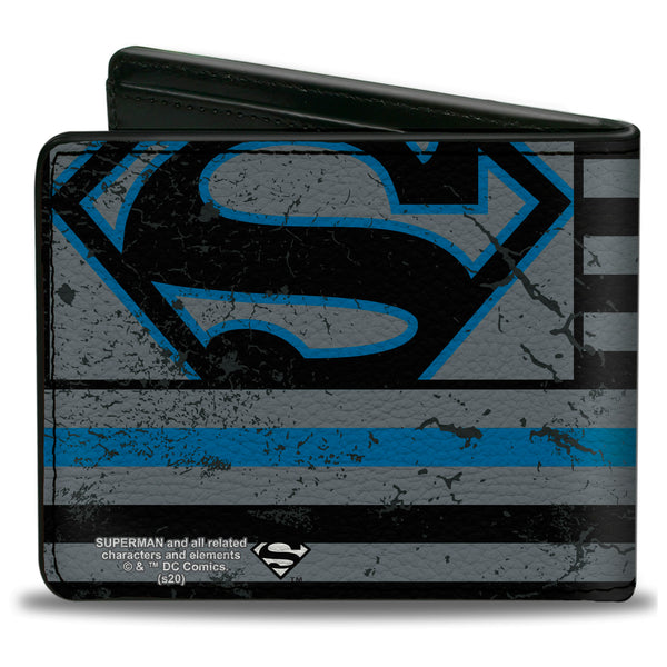 Buckle-Down Bi-Fold Wallet - Superman Shield Thin Blue Line Weathered Gray/Black/Blue