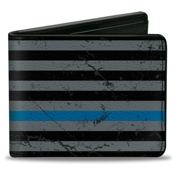 Buckle-Down Bi-Fold Wallet - Superman Shield Thin Blue Line Weathered Gray/Black/Blue